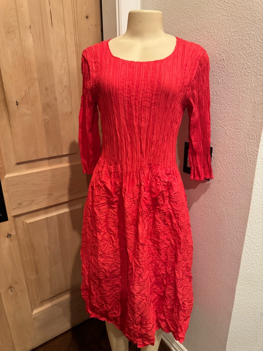 Alquema Women's Orange Red 3/4 sleeve smash pocket Dress Sz 1 (6.5-10)